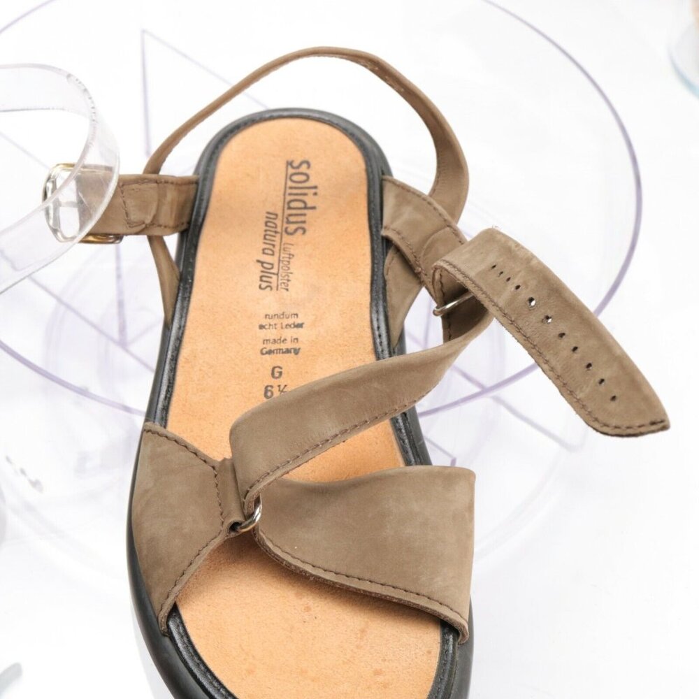 Solidus Womens Sandal Size 8.5 Brown Leather Three Point Adjustable Strap Comfy - Picture 11 of 12